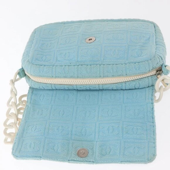 CHANEL Plastic Chain Shoulder Bag Pile Light Blue Silver CC Auth 158681V - Picture 13 of 16